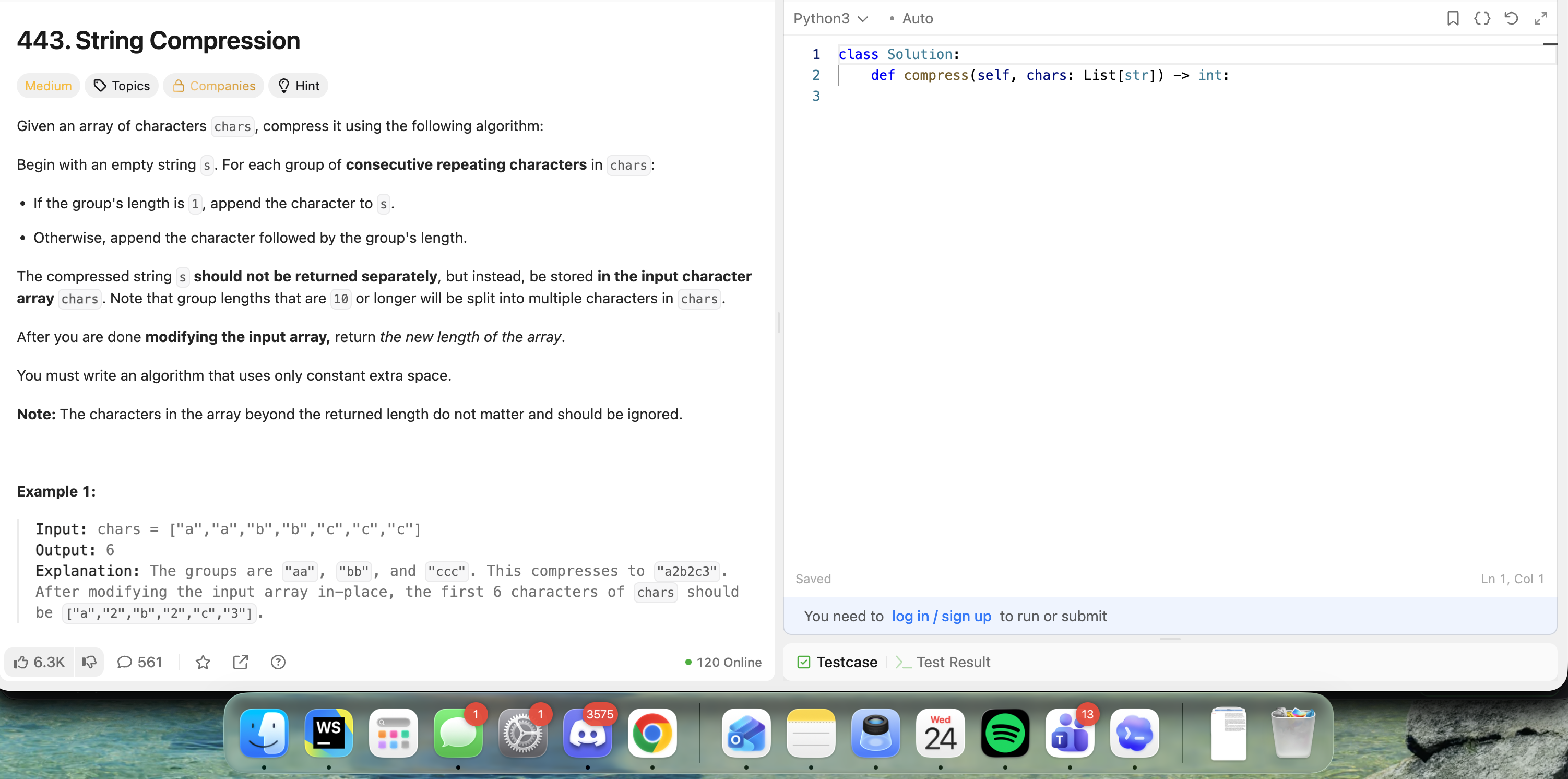 Example coding question shown on screen