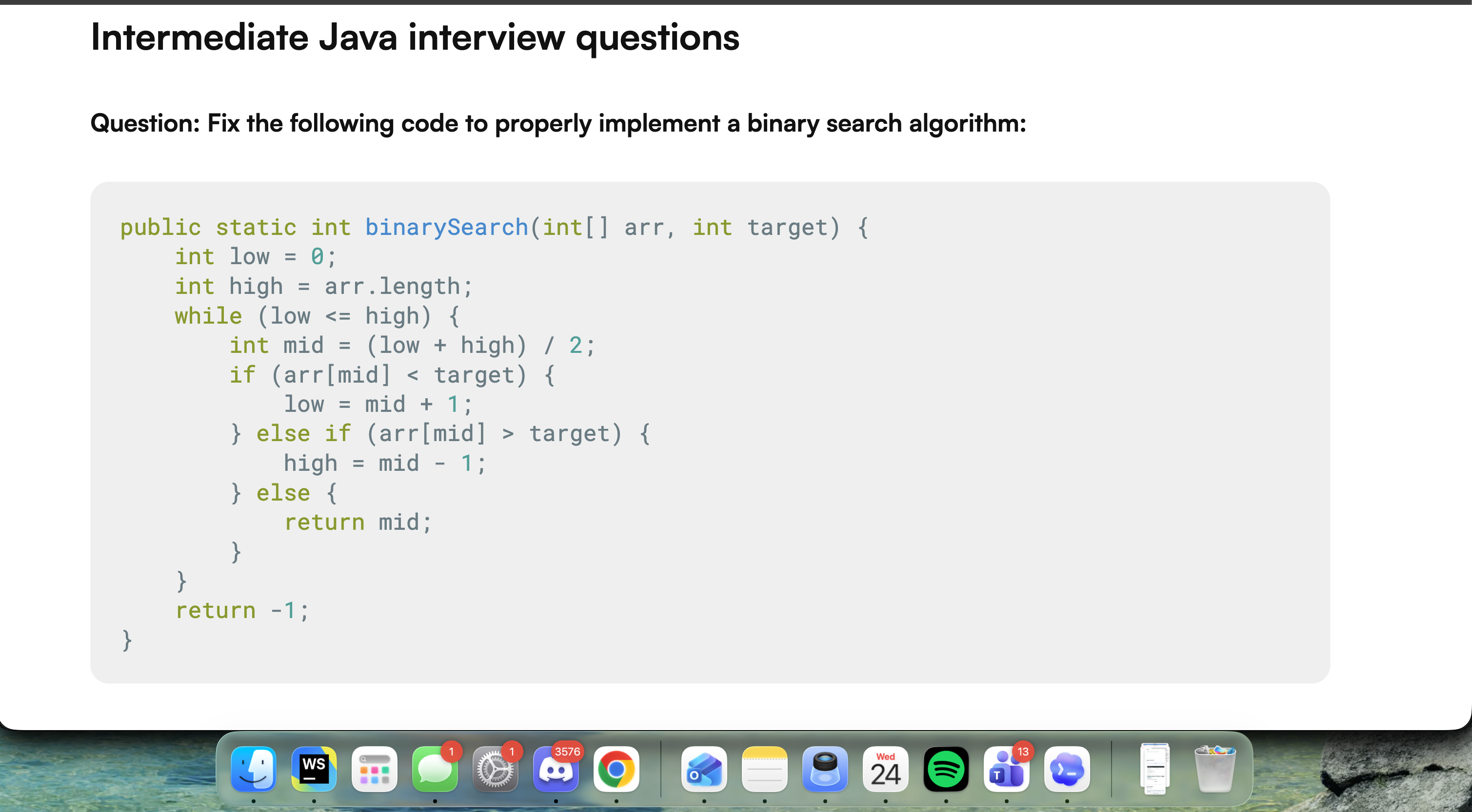 Example general question shown on screen